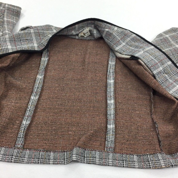 Vintage 1970s Marty Gutmacher Houndstooth Plaid Open Front Blazer Jacket L Black - Picture 4 of 6